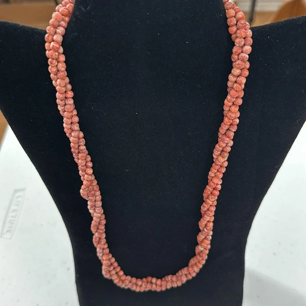 Coral 3 Strand Twist Vintage Necklace With 14ktGP Spring C Clasp